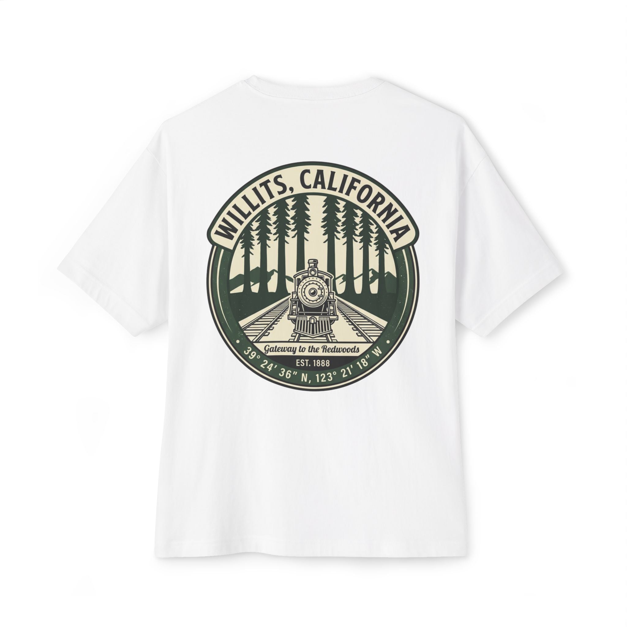 Willits, California Train Tee — Vintage Locomotive Forest Graphic Shirt