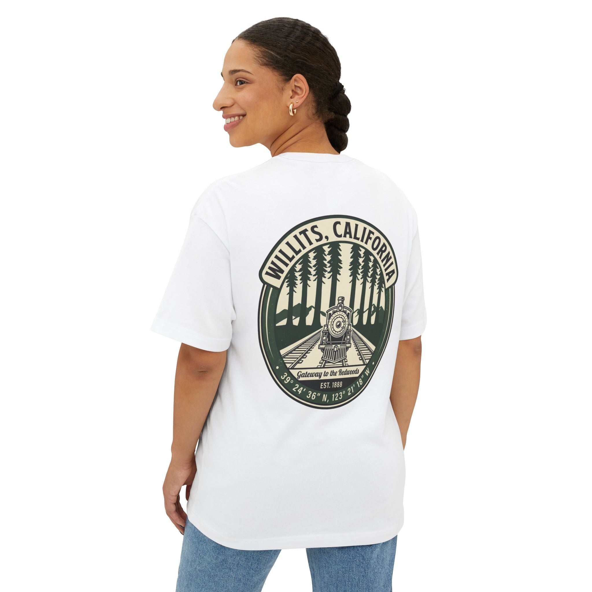 Willits, California Train Tee — Vintage Locomotive Forest Graphic Shirt
