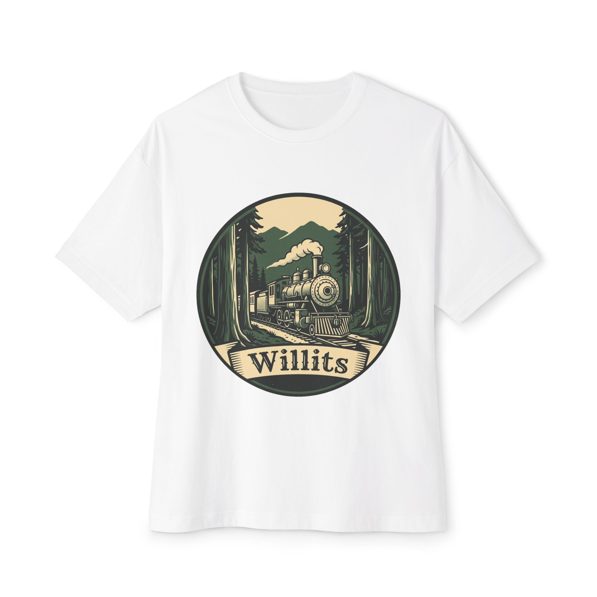 Willits, California Train Tee — Vintage Locomotive Forest Graphic Shirt