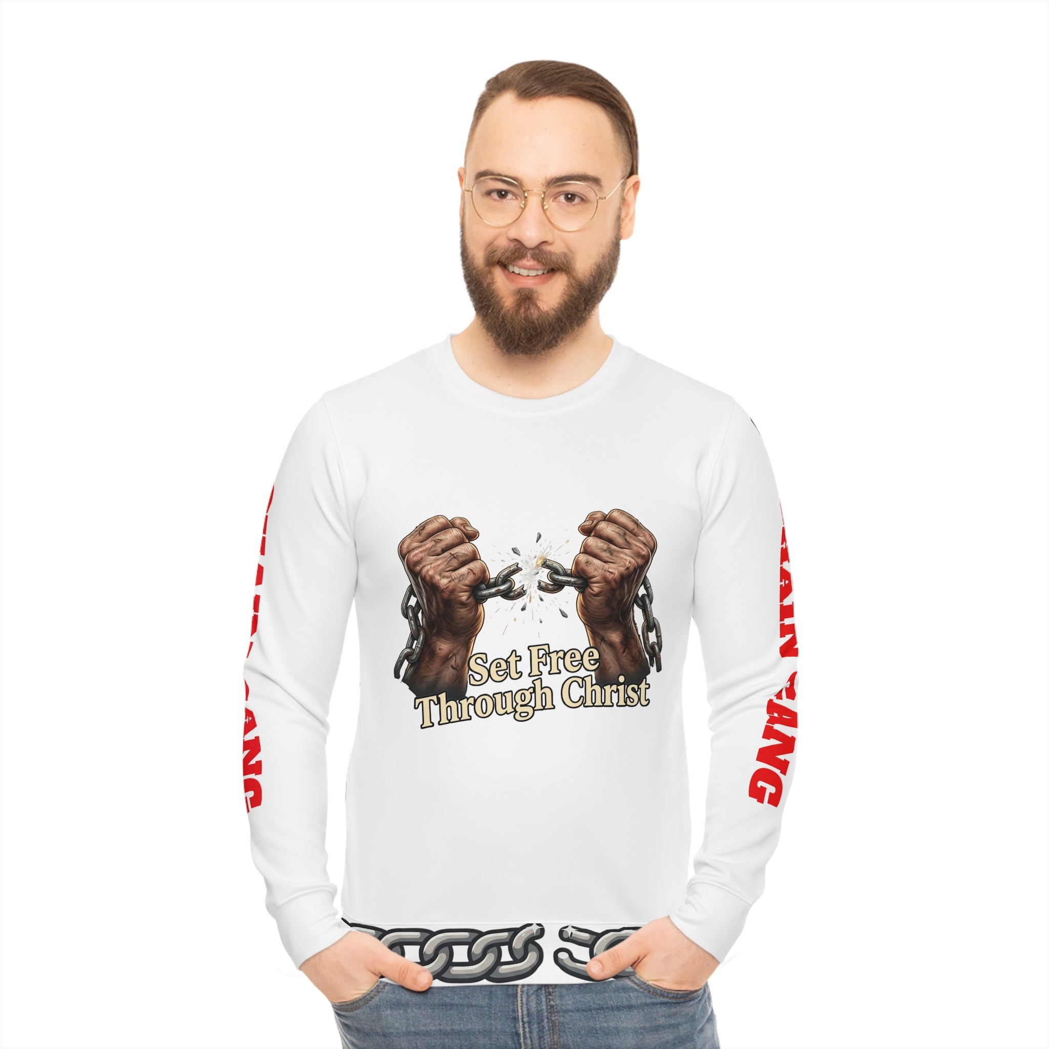 Christian Freedom Sweatshirt — "Set Free Through Christ" Graphic Crewneck